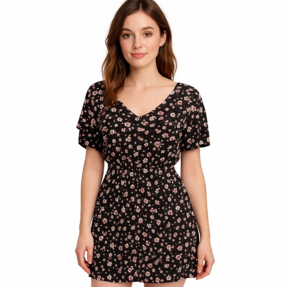Justify Black Liberty Floral Romantic Mini Dress Sz Lg